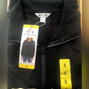 Three Dots Black Fleece Quarter Zip